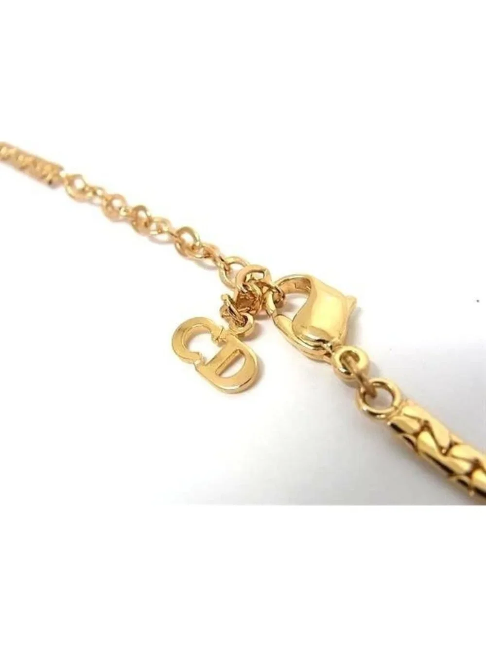 Dior Necklace Vintage Gold Metal Rhinestone